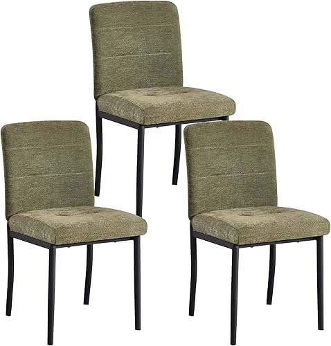 Juego de 3 sillas de comedor modernas tapizadas de terciopelo sin brazos con patas de metal, pies ajustables para comedor y cocina (verde, 3 piezas)