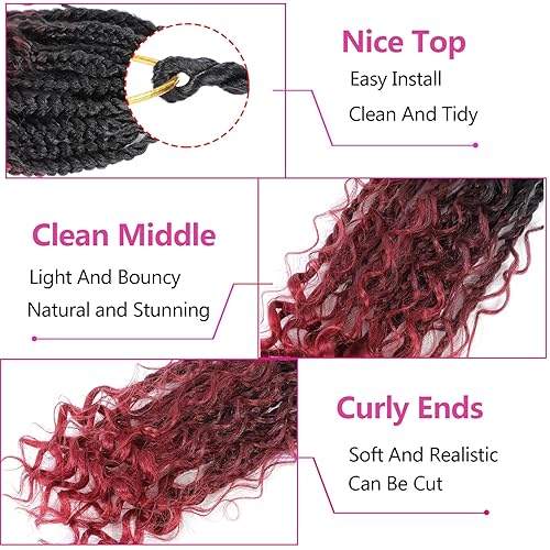 Miniatura 4 de Goddess Extensiones de cabello sintético de ganchillo en trenzas de caja, de 12 pulgadas, para mujeres afrodescendientes, con puntas rizadas, estilo