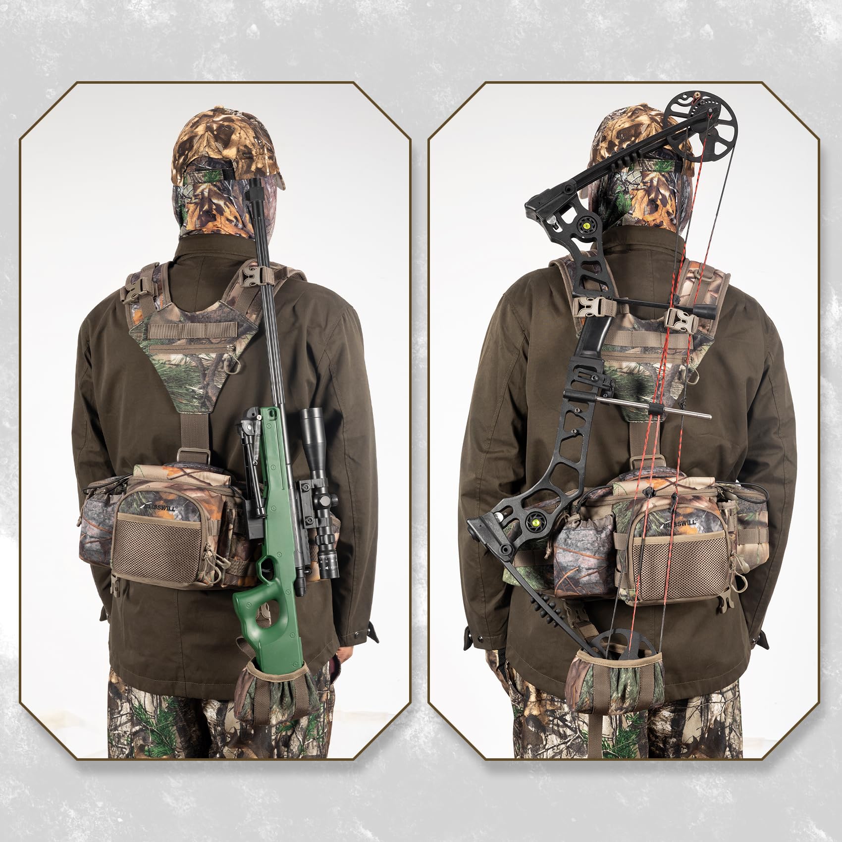 BLISSWILL Mochila de caza para hombres con bolsa de arnés, riñonera con soporte para el hombro, paquete de caza para rifle de arco, regalos de caza