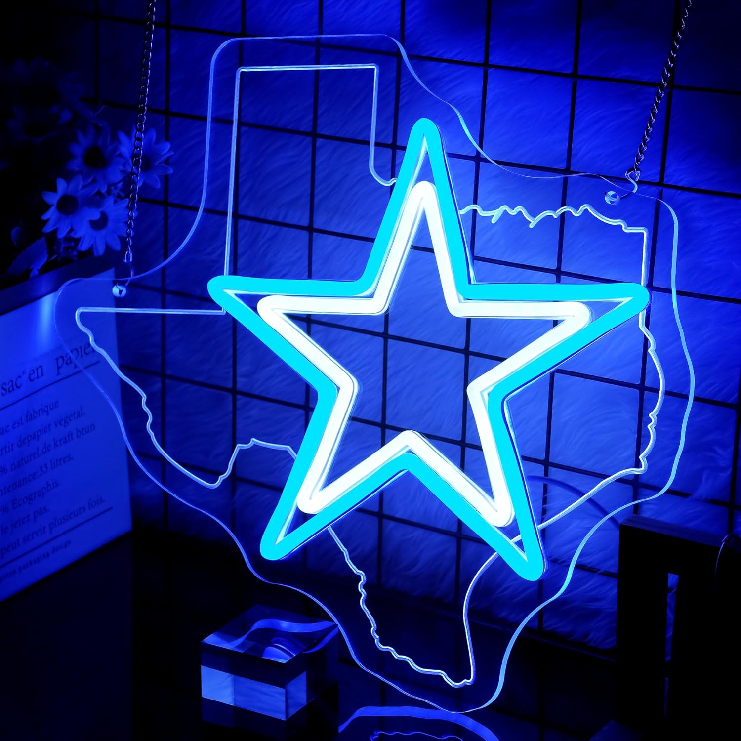 Cowboy Football Neon Sign Texas Neon Sign for Wall Decor - Neon Star Acrylic USB Powered LED Wall Art Decor, Light Up Sign Dimmable, for Man Cave Bedroom Bar Club Party Game Room 14.02 x 13.35 Inches - Image 3