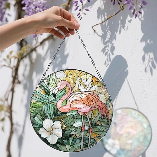 Miniatura 3 de Adorno colgante de vitral de 8 pulgadas, adorno de atrapasoles de vidrio de flamenco, decoración de ventana de atrapasoles Regalos de inauguración