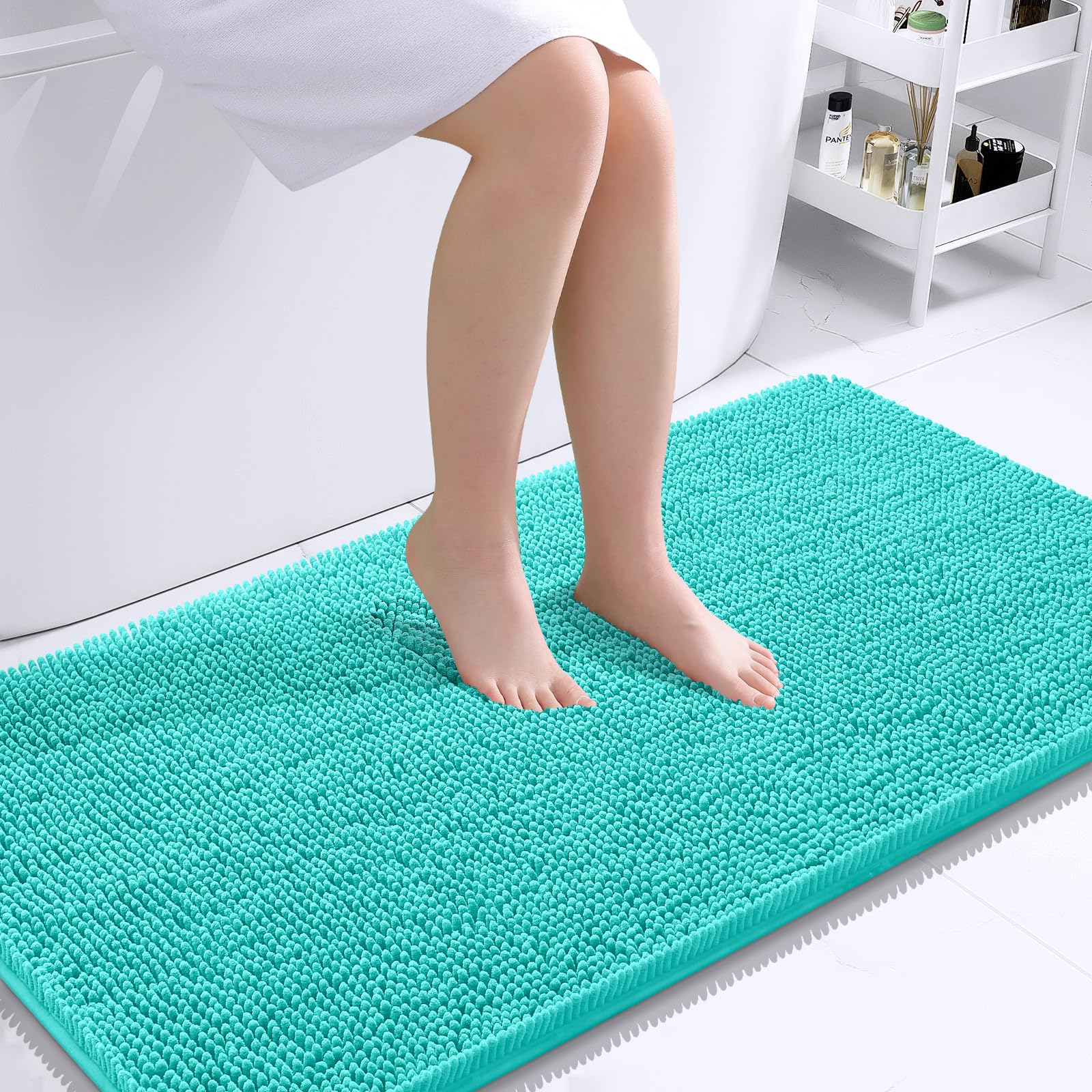 OLANLY Bathroom Runner Rugs 44x24, Extra Soft Absorbent Chenille Bath Rugs, Rubber Backing Quick Dry, Machine Washable Long Bath Mats for Bathroom Floor, Tub and Shower, Home Decor Accessories, Teal 44" X 24" Teal