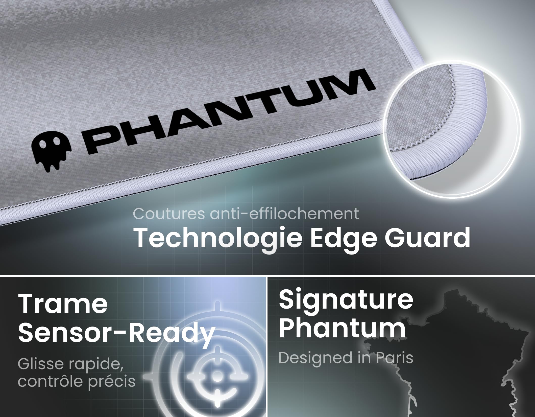 Phantum Mist - Tappetino per mouse da gioco XXL, 900 x 400 mm, superficie in microfibra idrofobica ad alte prestazioni, base in gomma antiscivolo, morbida velocità e controllo preciso (luce)