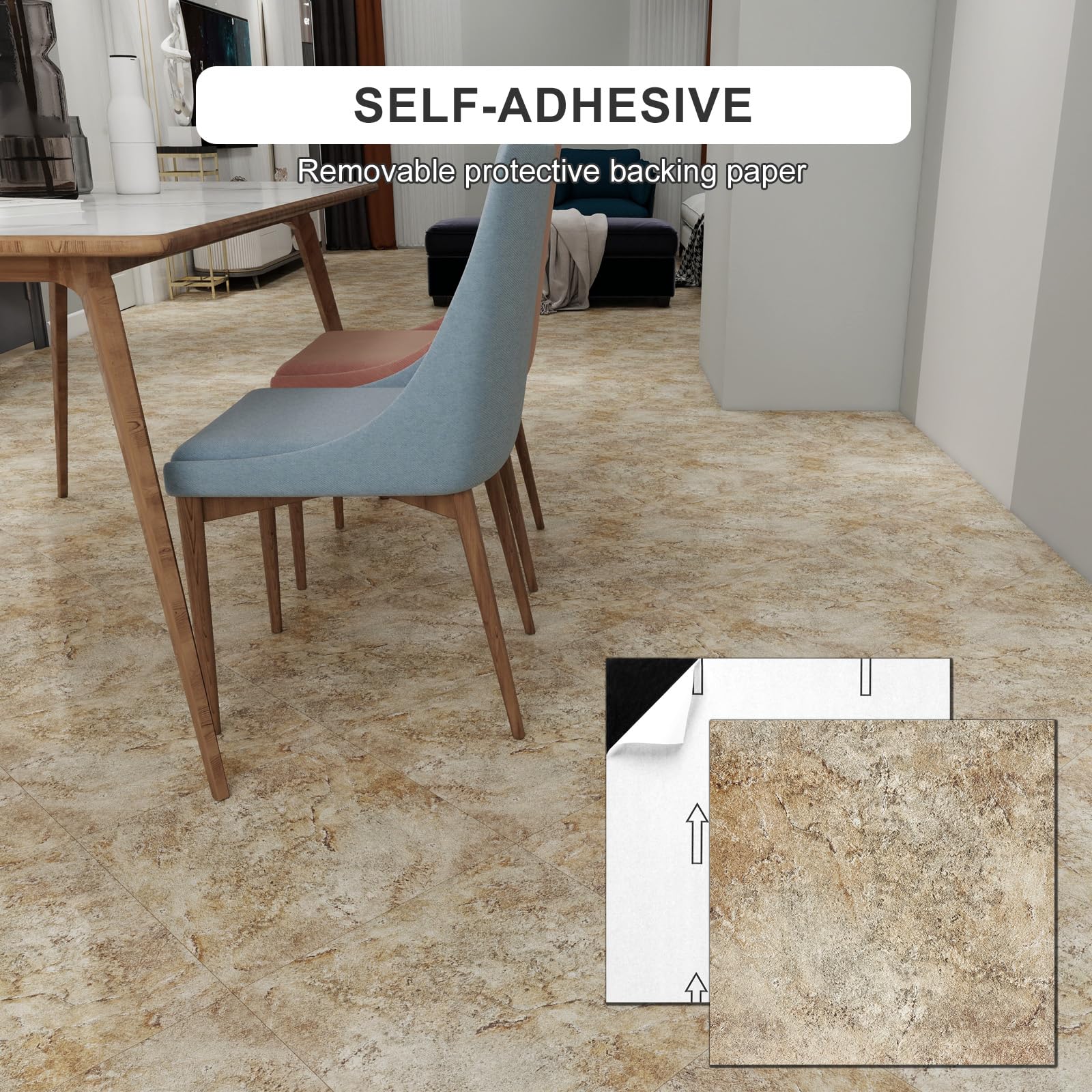 Piastrelle autoadesive per pavimenti in vinile, 30,5 x 30,5 cm, effetto plank-look, piastrelle per pavimenti fai da te, per cucina, bagno, lavanderia, camper, granito, 10 piastrelle