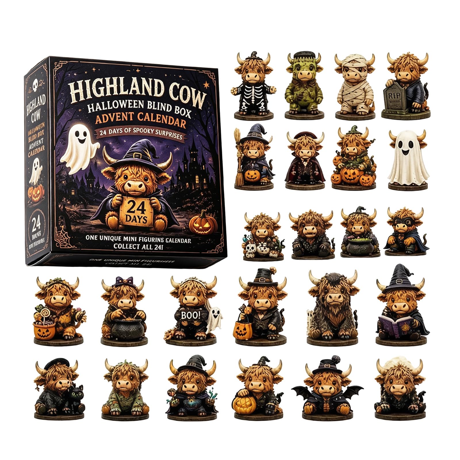 Halloween Highland Cow Advent Calendar 2026 2D Acrylic Spooky (A)