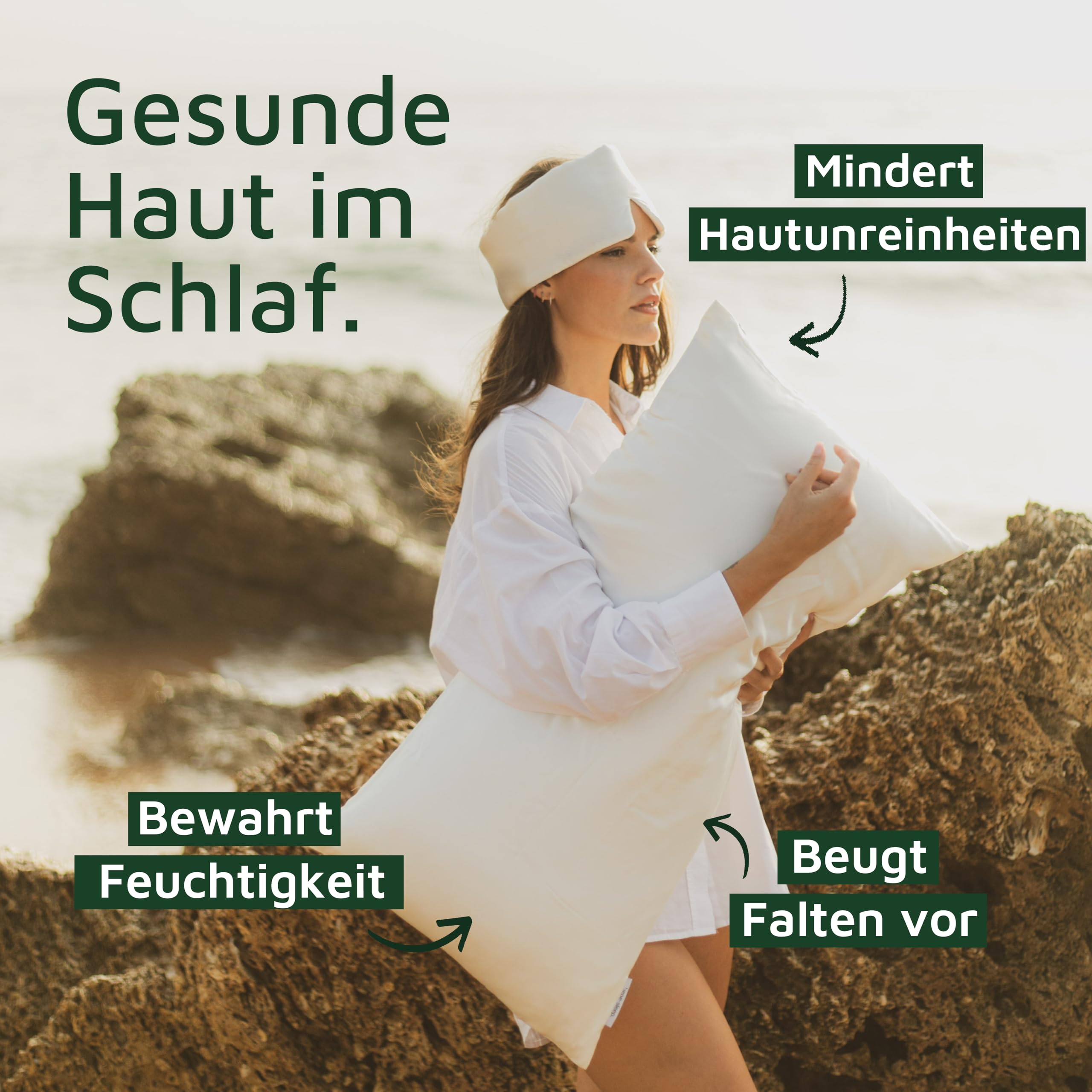Premium Seidenkissenbezug – 100 % Maulbeerseide 22 Momme | Verstärkte Nähte | Oeko-TEX Zertifiziert* | Anti-Frizz & Faltenreduzierung | hypoallergen & hautfreundlich (Weiß, 40x80 cm)