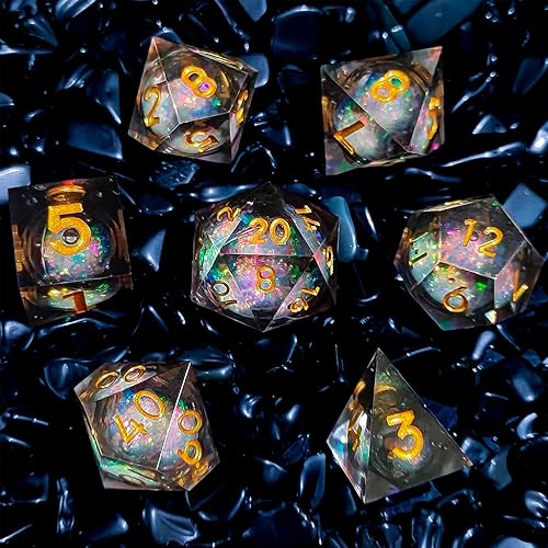Miniatura 7 de Dados DND de resina, juego de 7 dados hechos a mano con bordes afilados, juego de dados poliédricos para dados de mazmorras y dragones, dados D&amp;D