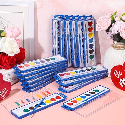 Miniatura 6 de Yeaqee Juego de 12 pinturas de acuarela de 8 colores lavables con pincel, recuerdos de fiesta, arte acuarela para adultos, regalos de fiesta del día