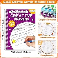Vista 3 de gisgfim 8 Pack Magic Grooved Writing Practice Books for Kids Reusable Magical Handwriting Workbooks with Disappearing Ink Pens Letter,Numbers,Math