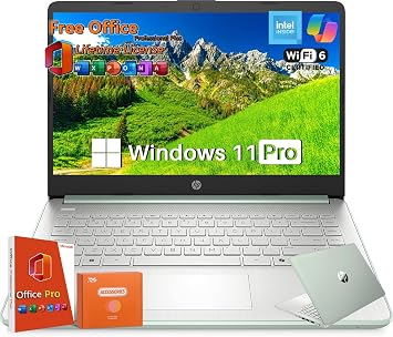 HP 2025 14 inch HD Laptop, Office Pro Lifetime License, 16 GB RAM, 384 GB Storage128GB UFS+256GB MSD, Intel Processor N150, Copilot AI, Wi-Fi 6, Lightweight, Windows 11 Pro, w/Accessories