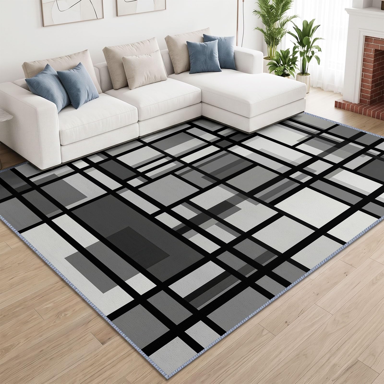 Tappeto in morbida flanella, 120 x 180 cm, minimalismo, geometria, cubi linee, tappeto moderno antiscivolo, lavabile in lavatrice, ideale per camera da letto, corridoio, pelo corto, facile da pulire