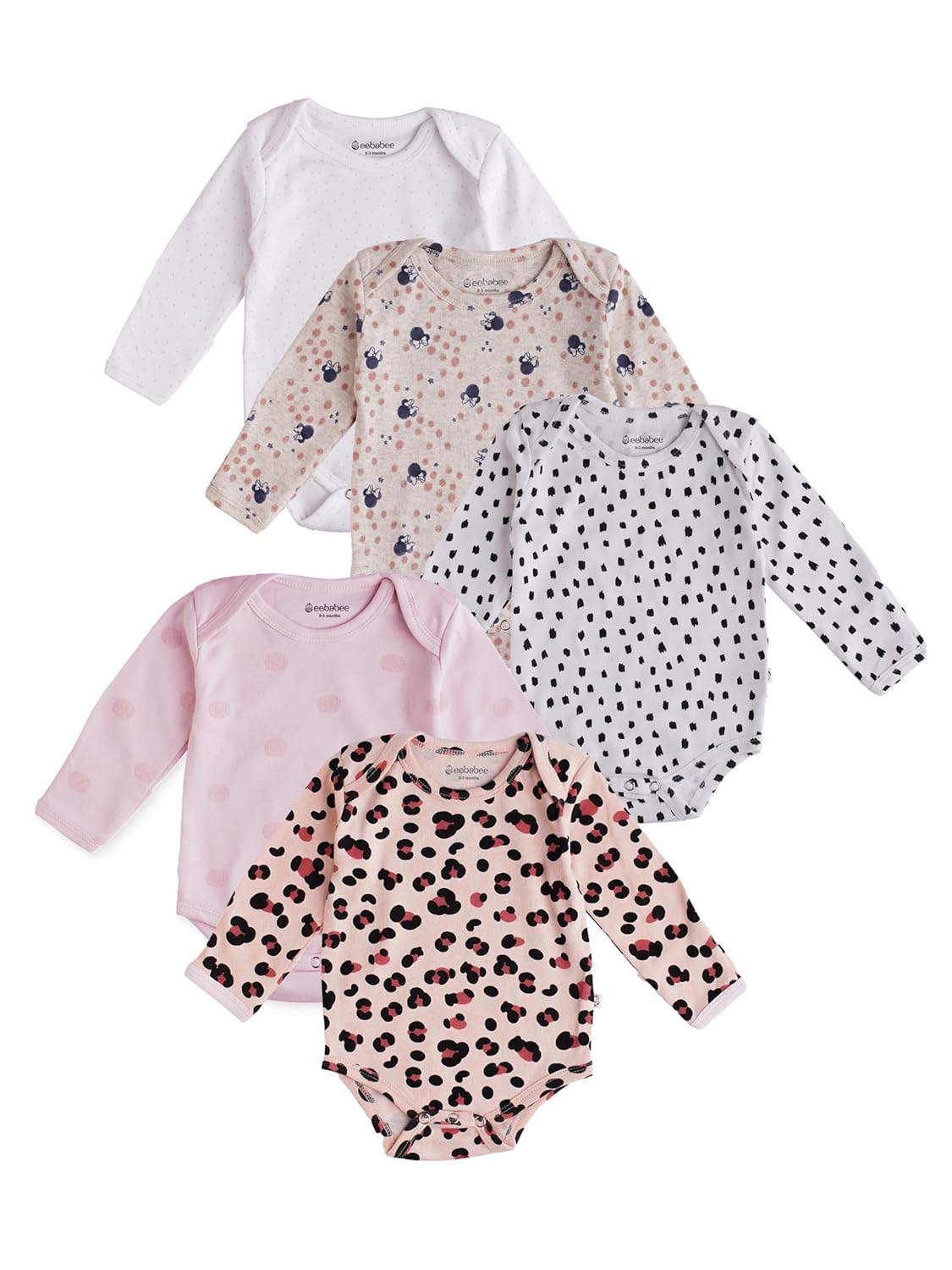 5 piece Baby Girl Bodysuit Set – Long Sleeve Cotton Onesies with Fold-Over Mittens, Newborn Romper Combo, Infant Clothes for Daily Use, Multi-Color