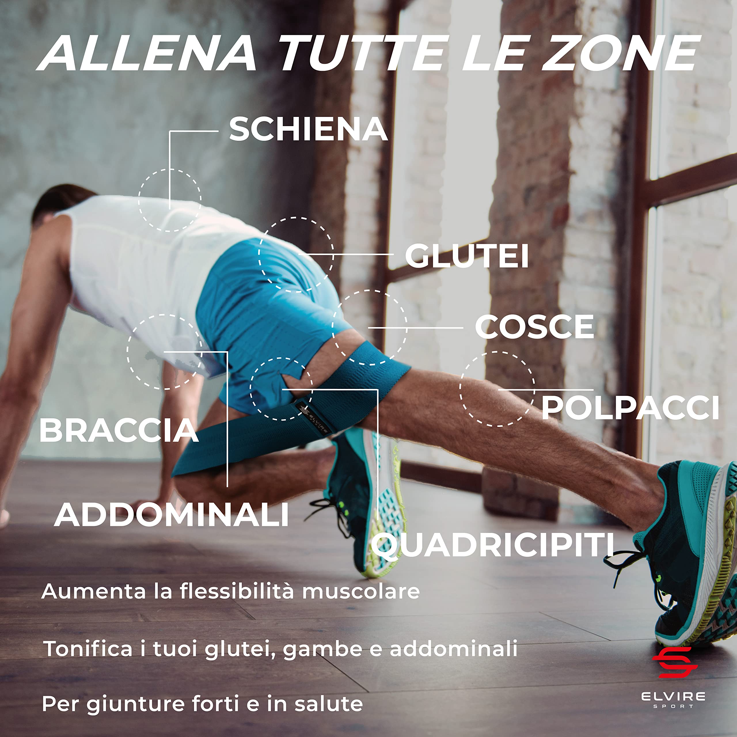 ELVIRE SPORT Bande Elastiche Fitness Donna e Uomo (3 Pezzi) | Fasce Elastiche Resistenza in Tessuto Glutei, Fianchi e Gambe | Fasce Yoga, Pilates, Crossfit
