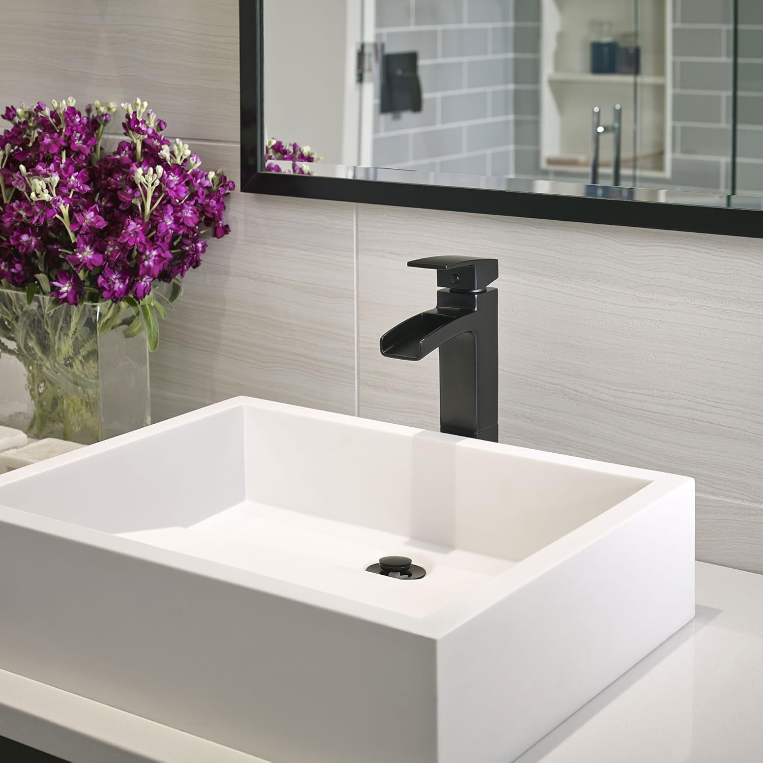 Pfister Single Control Waterfall Vessel Bathroom Faucet ,Matte Black