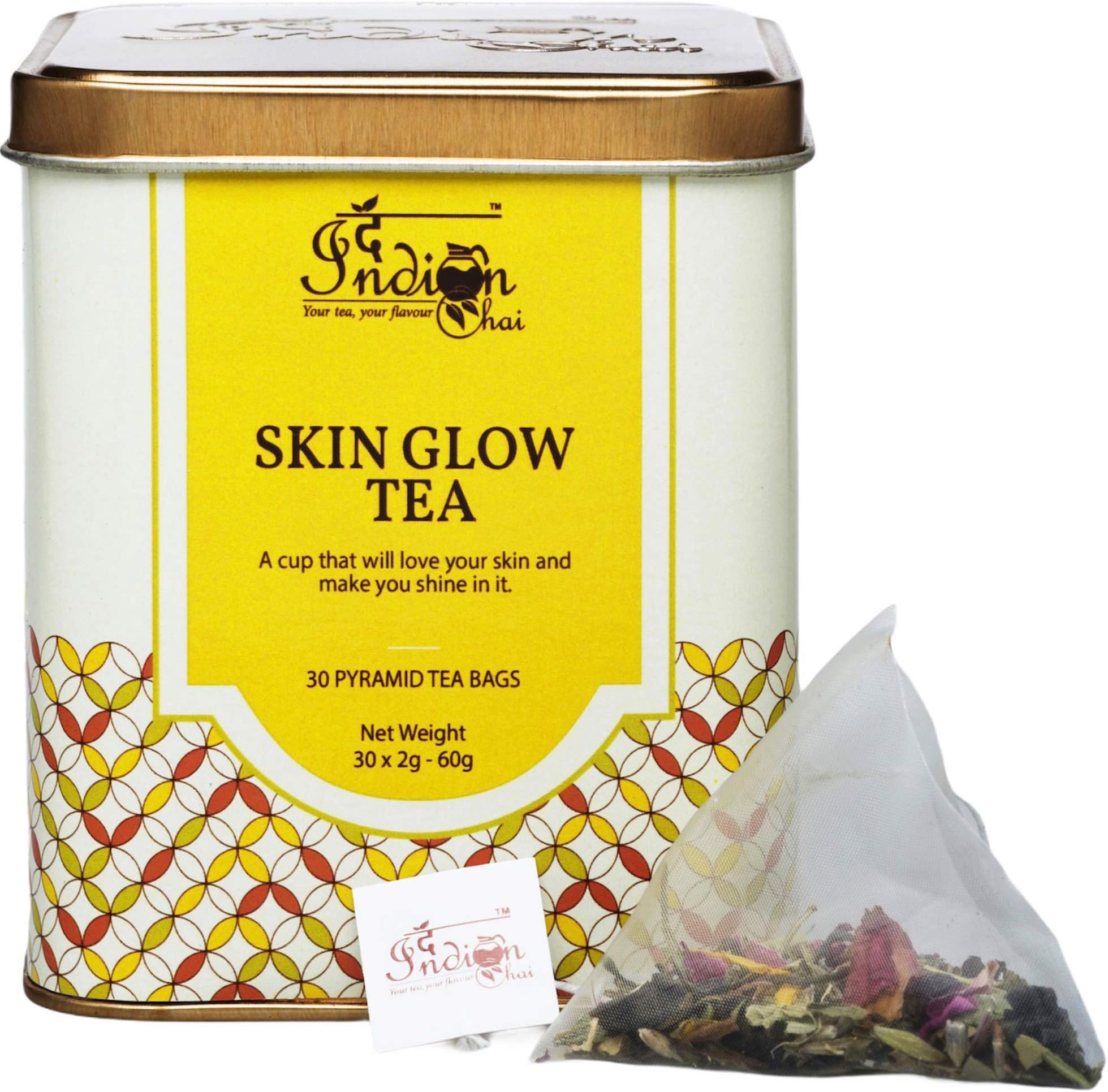 The Indian Chai – Skin Glow Tea | 30 Pyramid Tea Bags | With Rose, Chamomile, Lavender, Neem & Aloe Vera | Herbal Blend for Radiant Skin & Natural Clarity