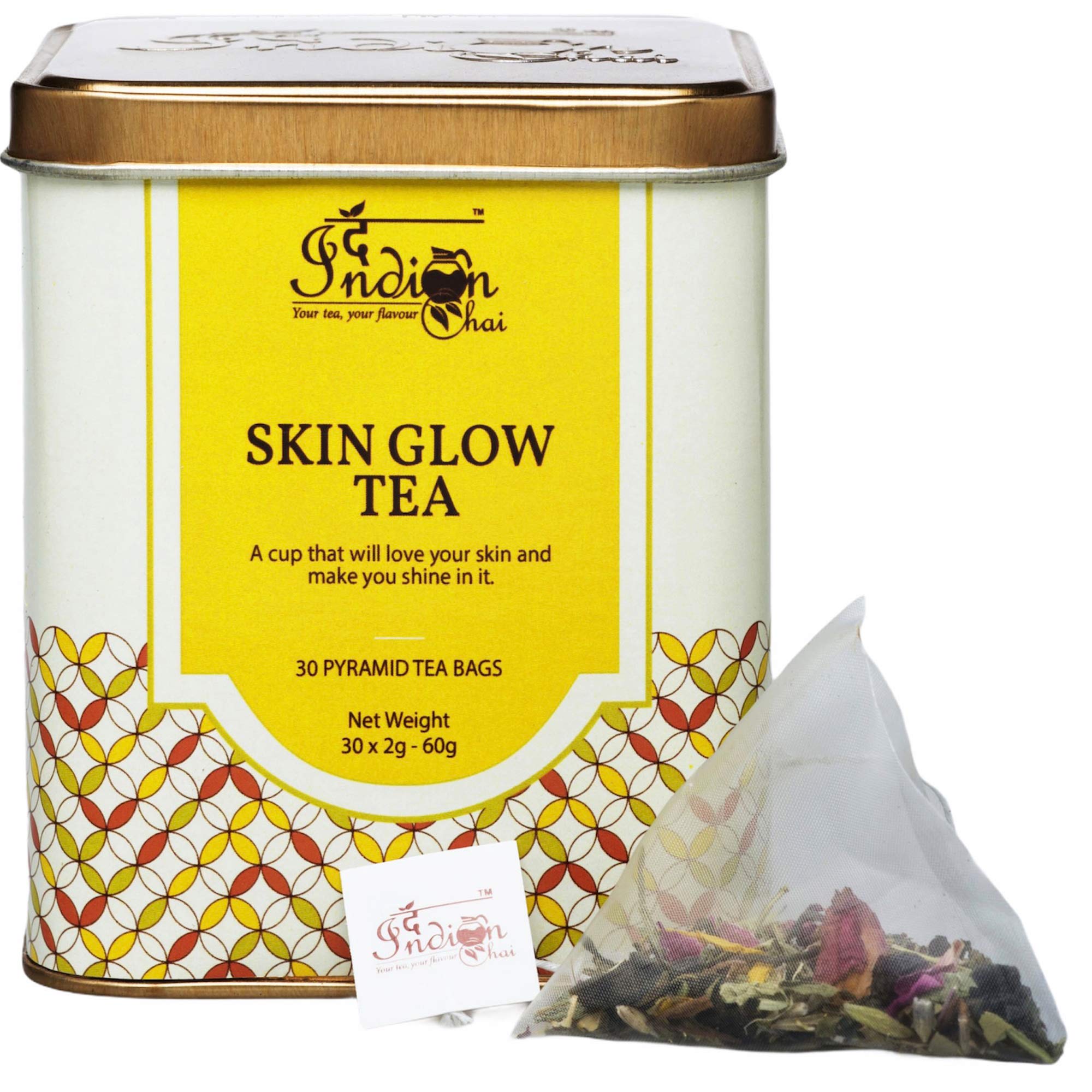 The Indian Chai – Skin Glow Tea | 30 Pyramid Tea Bags | With Rose, Chamomile, Lavender, Neem & Aloe Vera | Herbal Blend for Radiant Skin & Natural Clarity