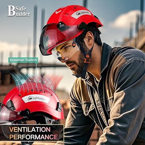 Miniatura 7 de Casco de seguridad para construcción con visera incorporada, casco duro ABS con visera ajustable, protección para la cabeza de trabajo ANSIISEA Z89.1