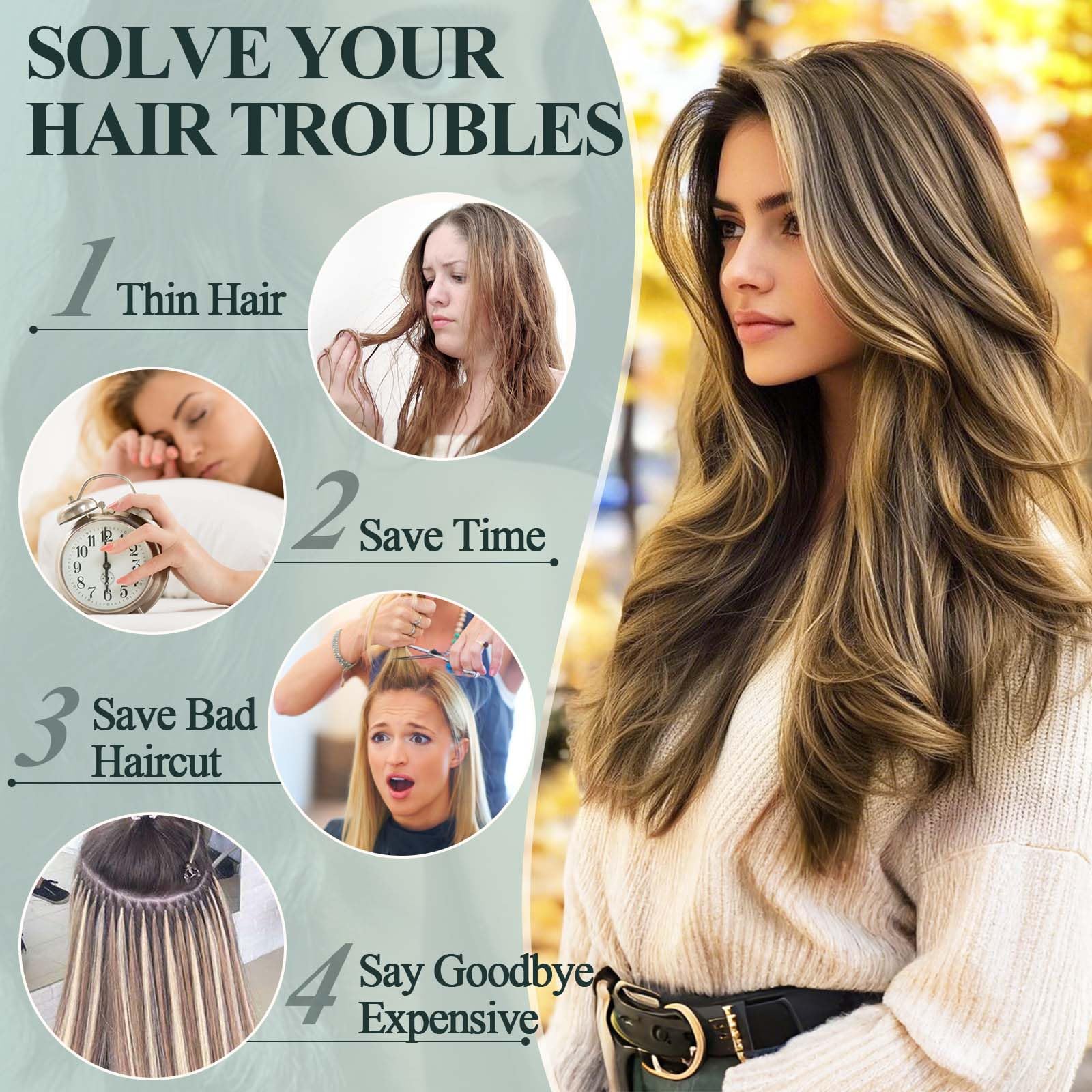 BHF 4/27 Hair Extensions Clip in -18 Long Straight Hair Extension Medium Brown with Caramel Blonde Highlight Clip In Hair Extension Synthetic Natural Hair Pieces for Women - Image 4