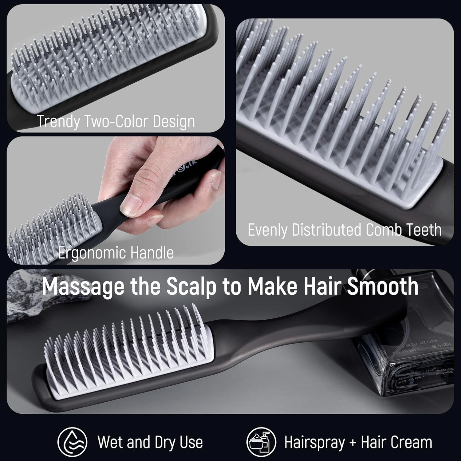 SalonSilk Hair Brush for Men, 5PCS Men Hair Brush & Styling Comb Set, Professional Barber Tools for All Hair Types, Perfect for Styling, Grooming, and Detangling - Image 3