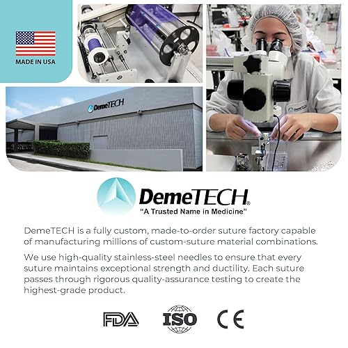 Miniatura 7 de DEMETECH DemeLON - Sutura de monofilamento de nailon no absorbible, DFS-2, 0.748 in, círculo 38, aguja de corte inverso, tamaño USP 4-0, 18