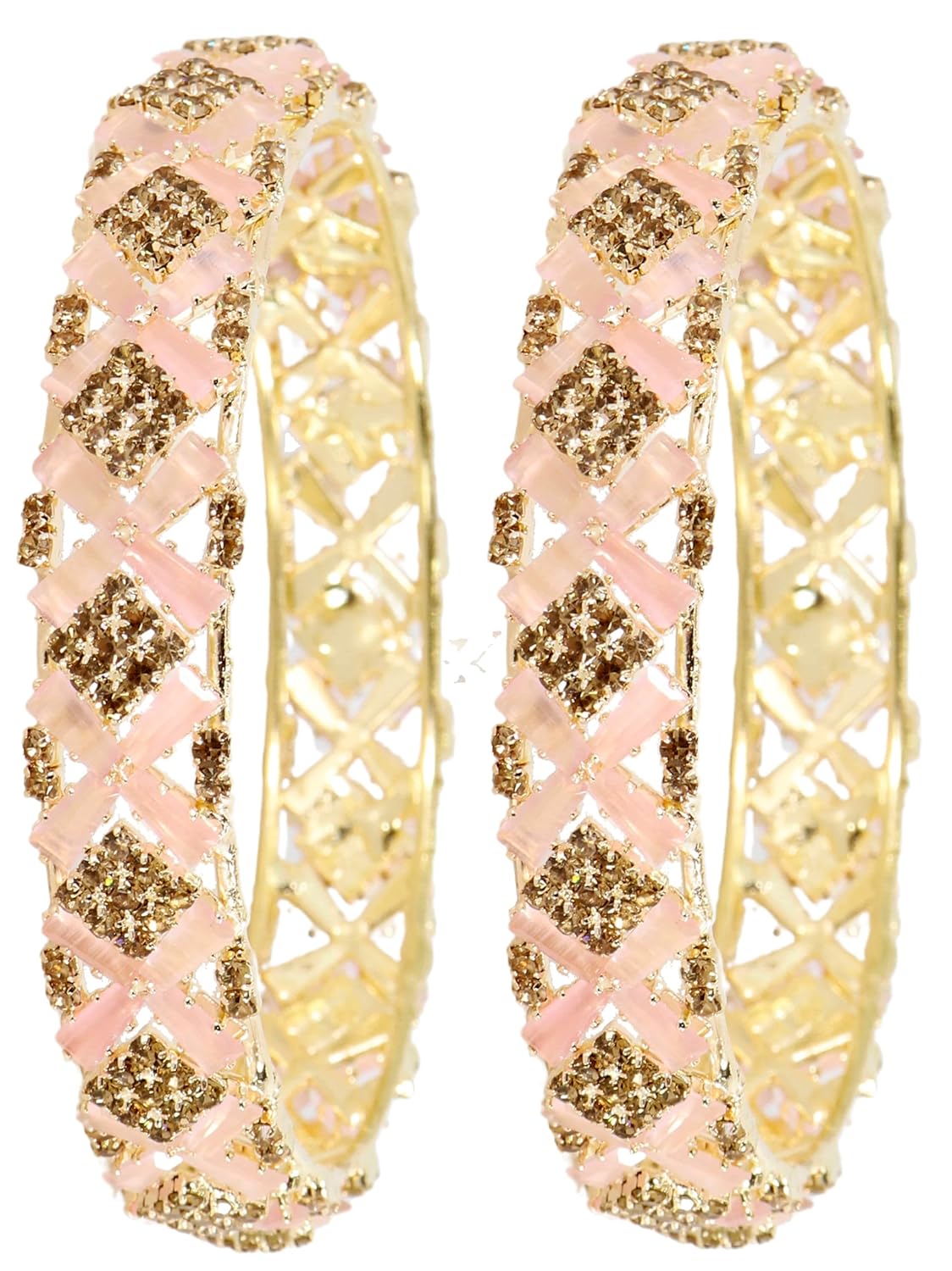 LAVAZZA Stylish CZ & American Diamond Stone Studded Alloy Metal Bangles Bracelet For Women & Girls | Premium Gold & Silver Plated Metal Bangles | Kangan For Women Wedding, Party, Occasion- Set of 2