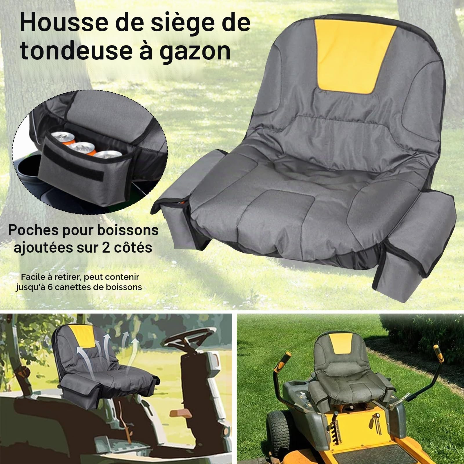Housse De Siège De Tondeuse à Gazon, Housse De Siège pour Tracteur avec Sac à Boissons Housse De Protection De Siège De Tondeuse à Gazon en Tissu Oxford 600D Antidérapante Imperméable