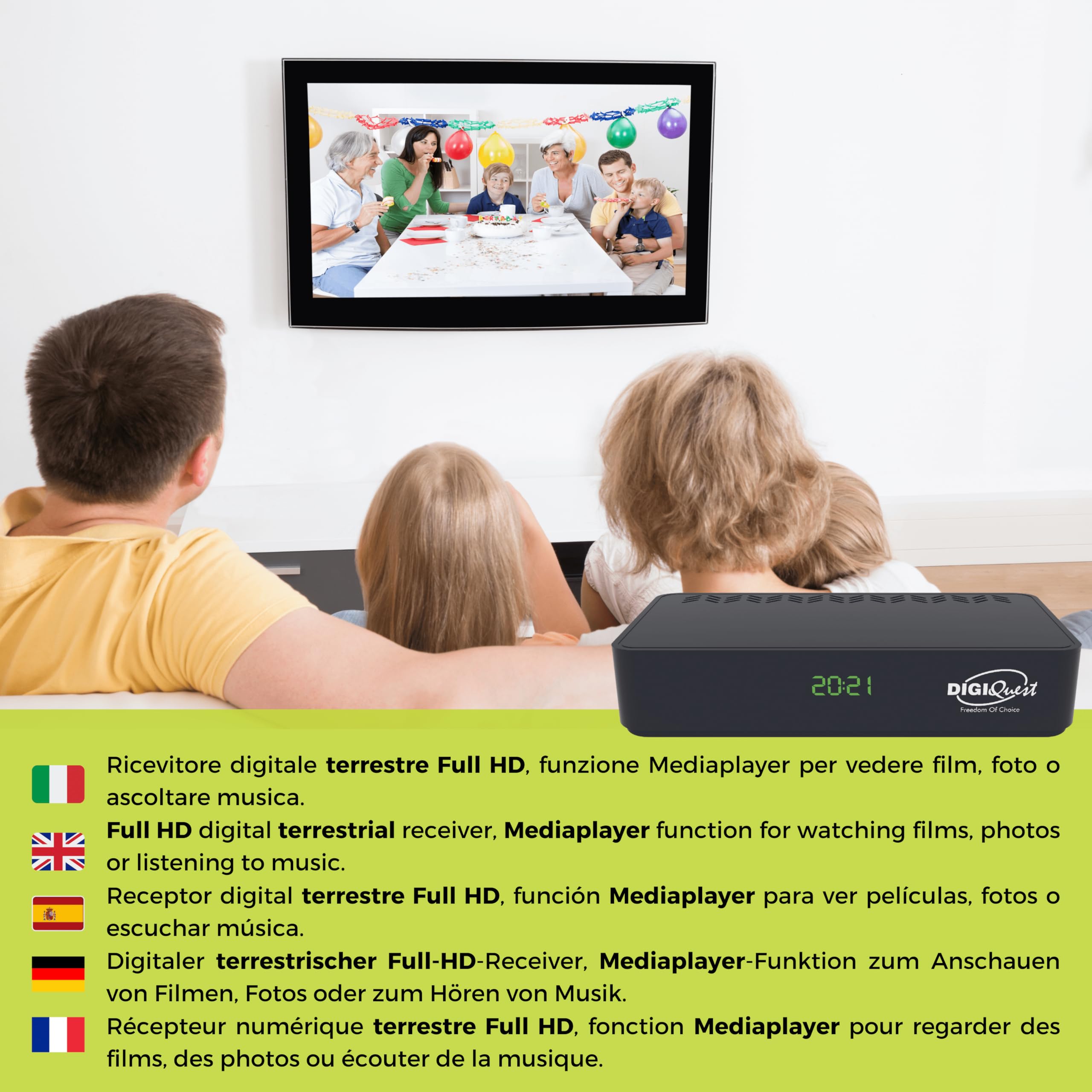 Digiquest Digital Terrestre Decodificador DVB-T2 SH-4 Mediaplayer, Negro