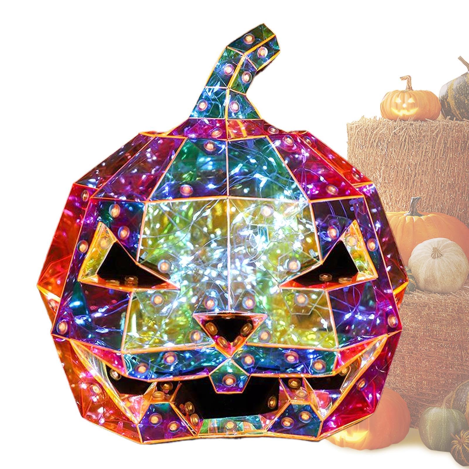 Prismatic Rainbow Pumpkin, Prismatic Pumpkin Figurines Night Light Art Statue, Colorful Pumpkin Art Statue Halloween Decorations, Prismatic Iridescent for Home Bar