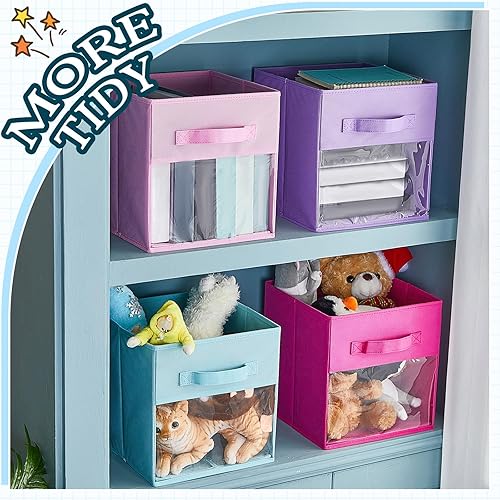 Miniatura 4 de 8 cubos de almacenamiento con ventana transparente de 10 x 10 x 11 pulgadas, cubos organizadores de almacenamiento para armario con asa frontal,