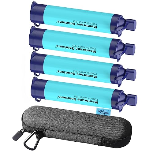 Membrane Solutions Paquete de 4 popotes de filtro de agua con una funda de almacenamiento, cubierta de filtro de agua, purificador de agua personal