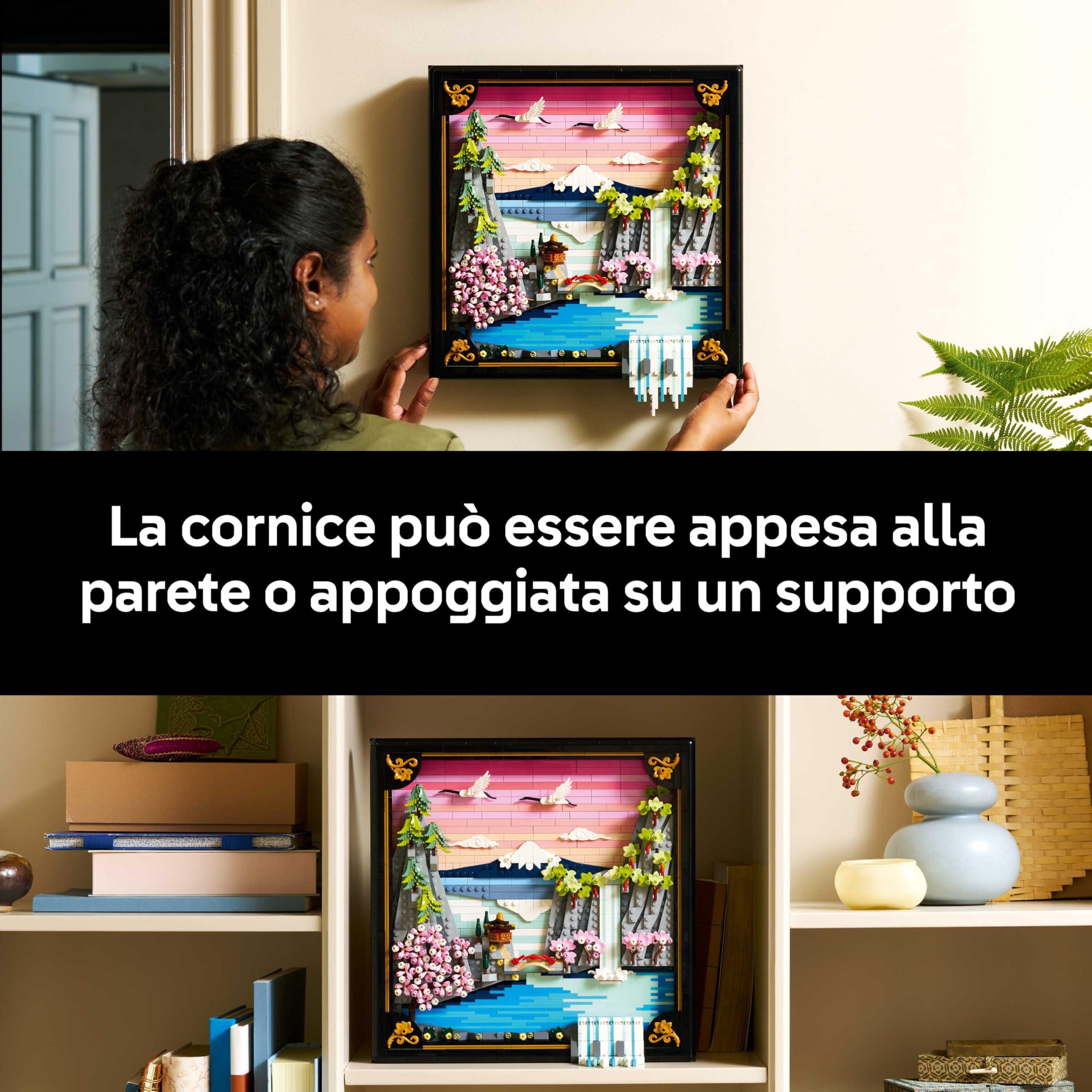 LEGO Art Japanese Cherry Blossom Landscape - DIY Miniature Model Kit for Adults - 3D Wall Art in Shadow Box Frame w/Mount Fuji, Sakura & Textured Waterfall - Gift Idea - 31218