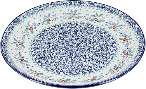 Miniatura 29 de Blue Rose - Plato mágico mágico de hoja perenne azul - 10.5 pulgadas de diámetro - Plato llano de cerámica polaca, diseño festivo para vajilla