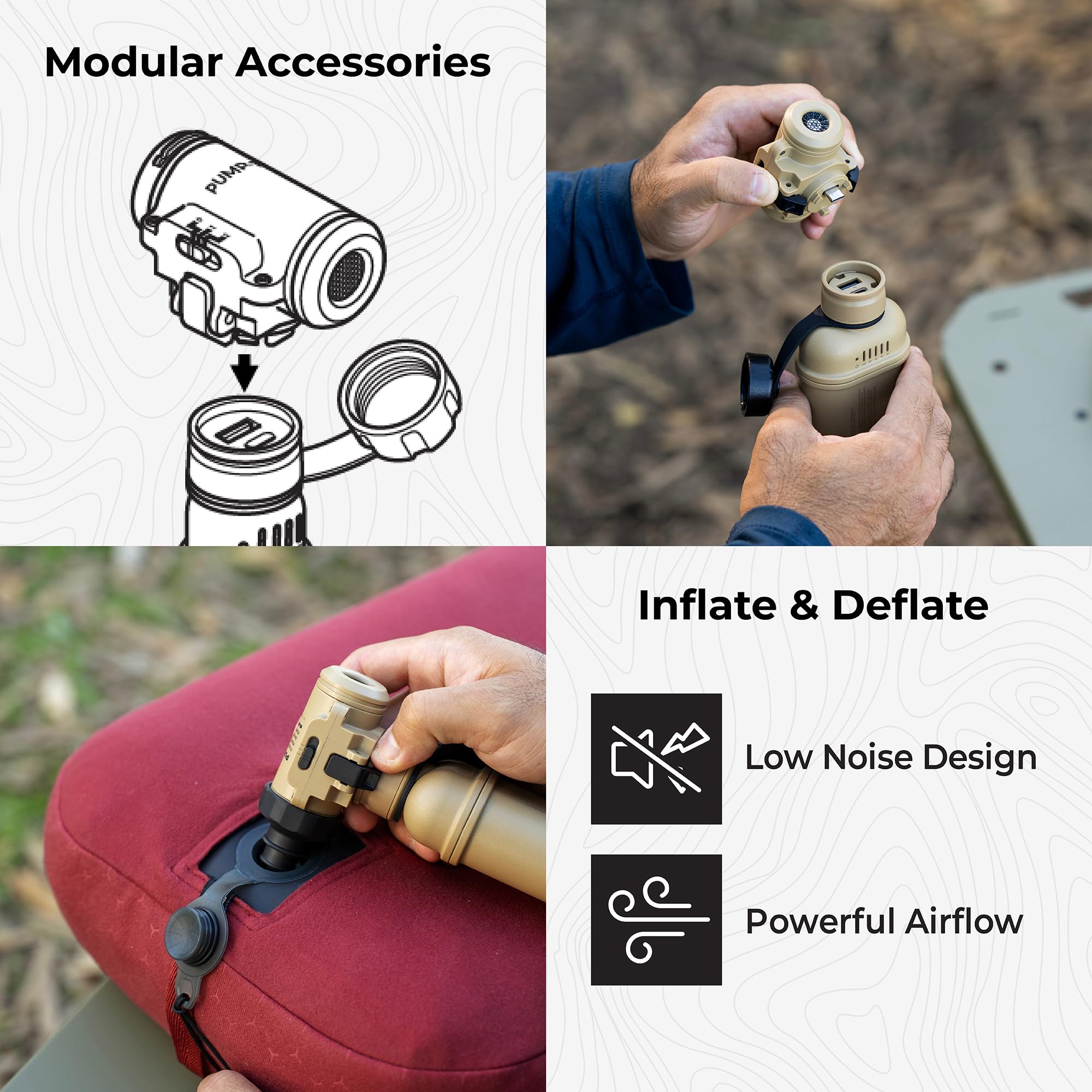 NESTOUT Pump-1 bomba de aire para camping, inflador modular para exteriores para baterías NESTOUT (se vende por separado), motor silencioso de doble velocidad sin escobillas, 8 boquillas para colchón