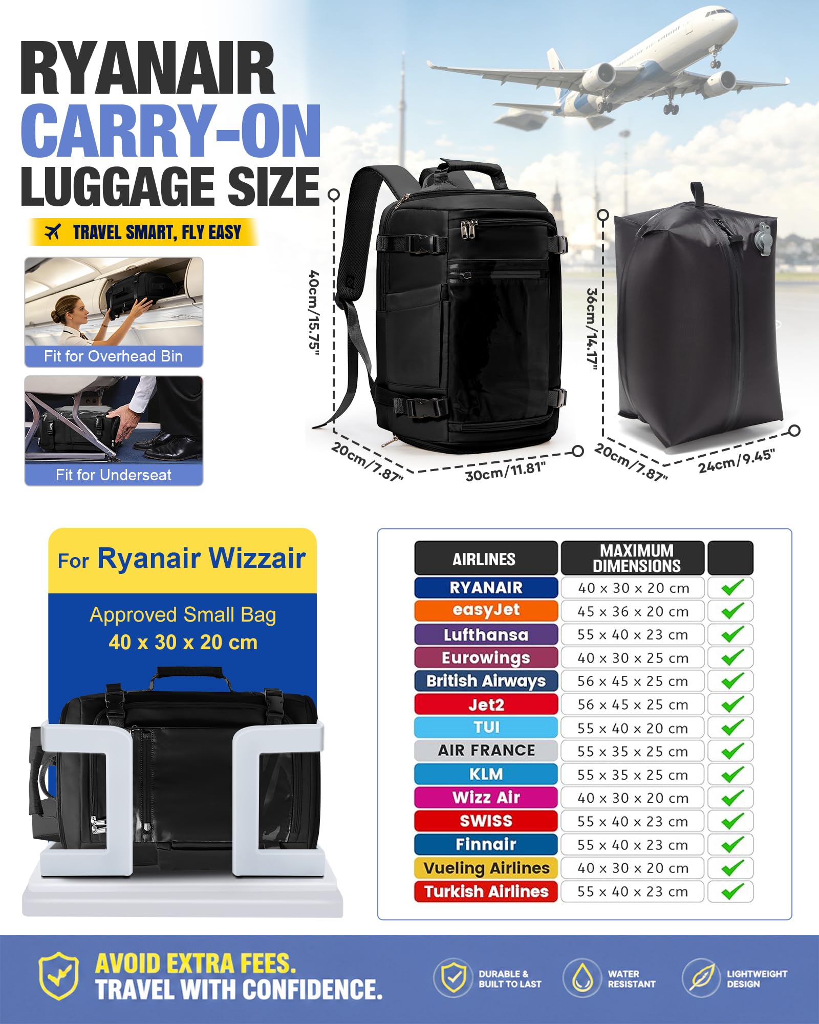 SZLX Plecak Próżniowy Bagaż Podręczny Dla Kobiet, Plecak Z Poduszką i Systemem Próżniowym Do Podróży, Plecak Podróżny Ryanair W Rozmiarze Kabinowym Z Pompką, Wodoodporna Walizka Próżniowa Dla Mężczyzn
