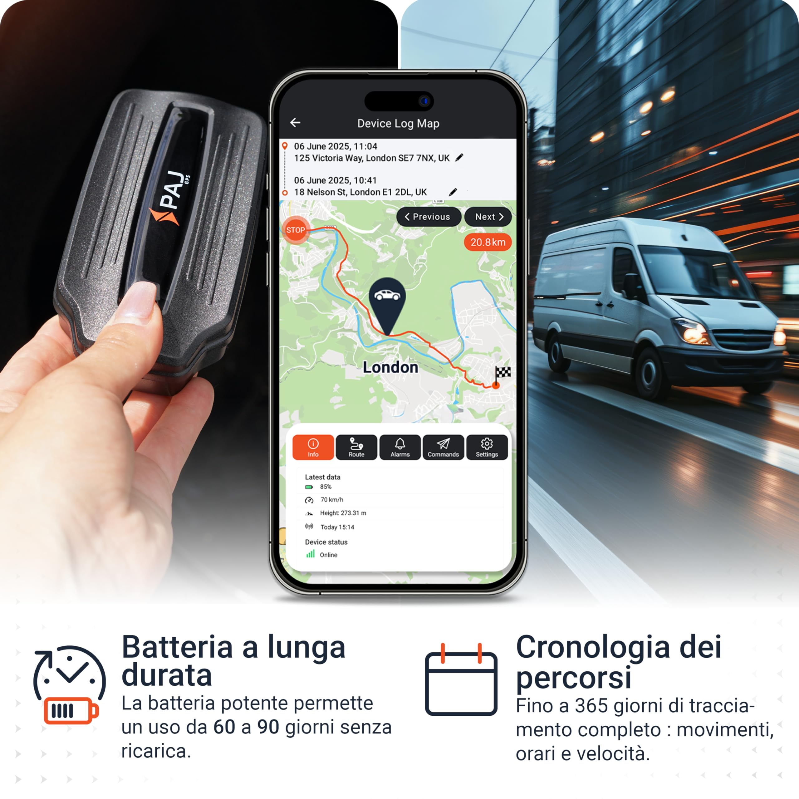 PAJ POWER Finder, GPS Tracker per Auto, Camion, Camper, Barche e Altri Veicoli, Localizzazione con App, Batteria di Lunga Durata, Tracciamento in Tempo Reale, Notifiche Allerta Impostabili