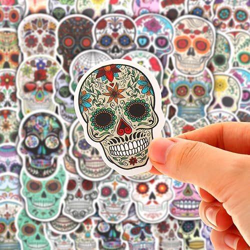 Miniatura 7 de Engrowtic 300 calcomanías de calavera Dia De Los Muertos Mexicano Día de Muertos, calcomanías de vinilo impermeable de calavera de azúcar para