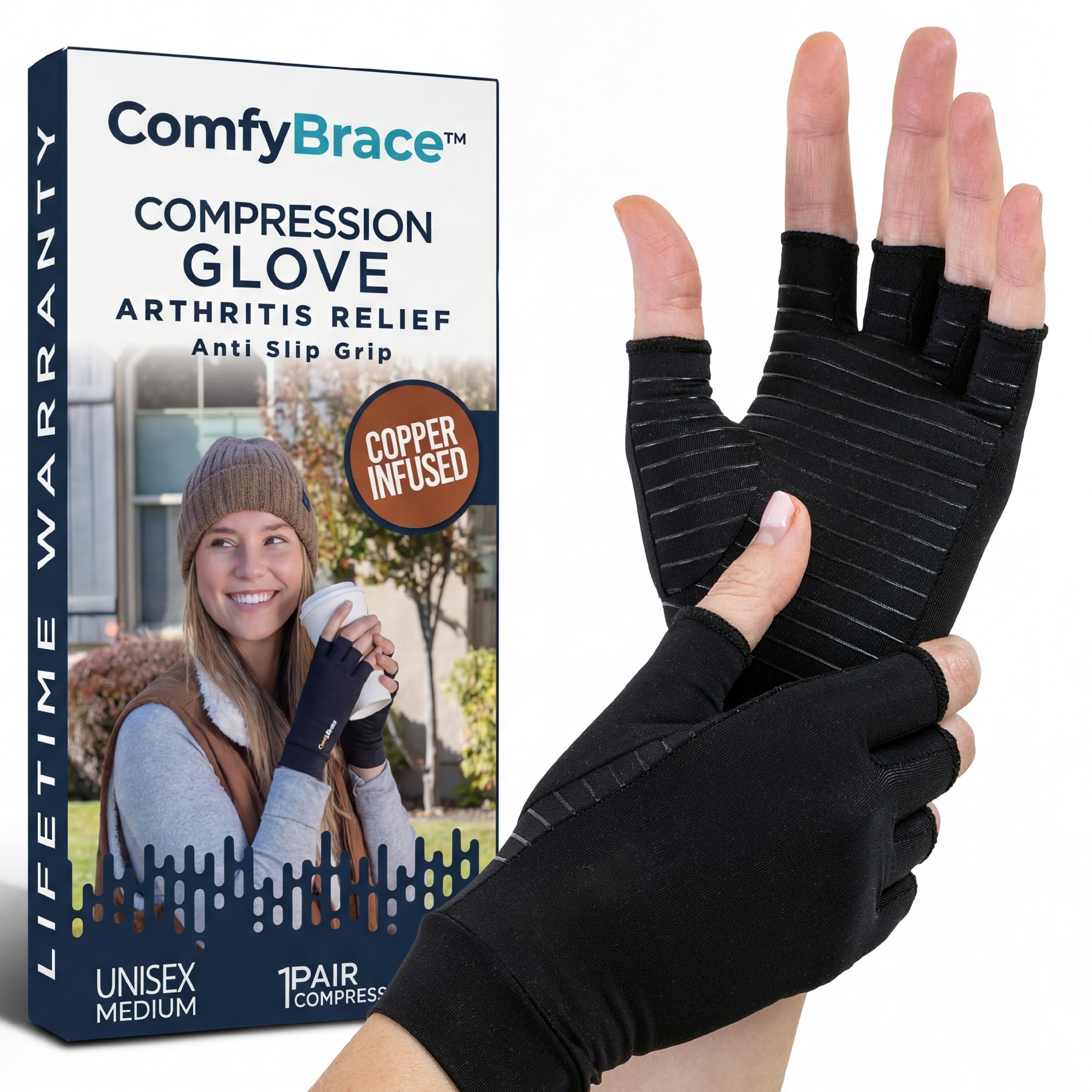 ComfyBrace Copper Infused Compression Arthritis Gloves