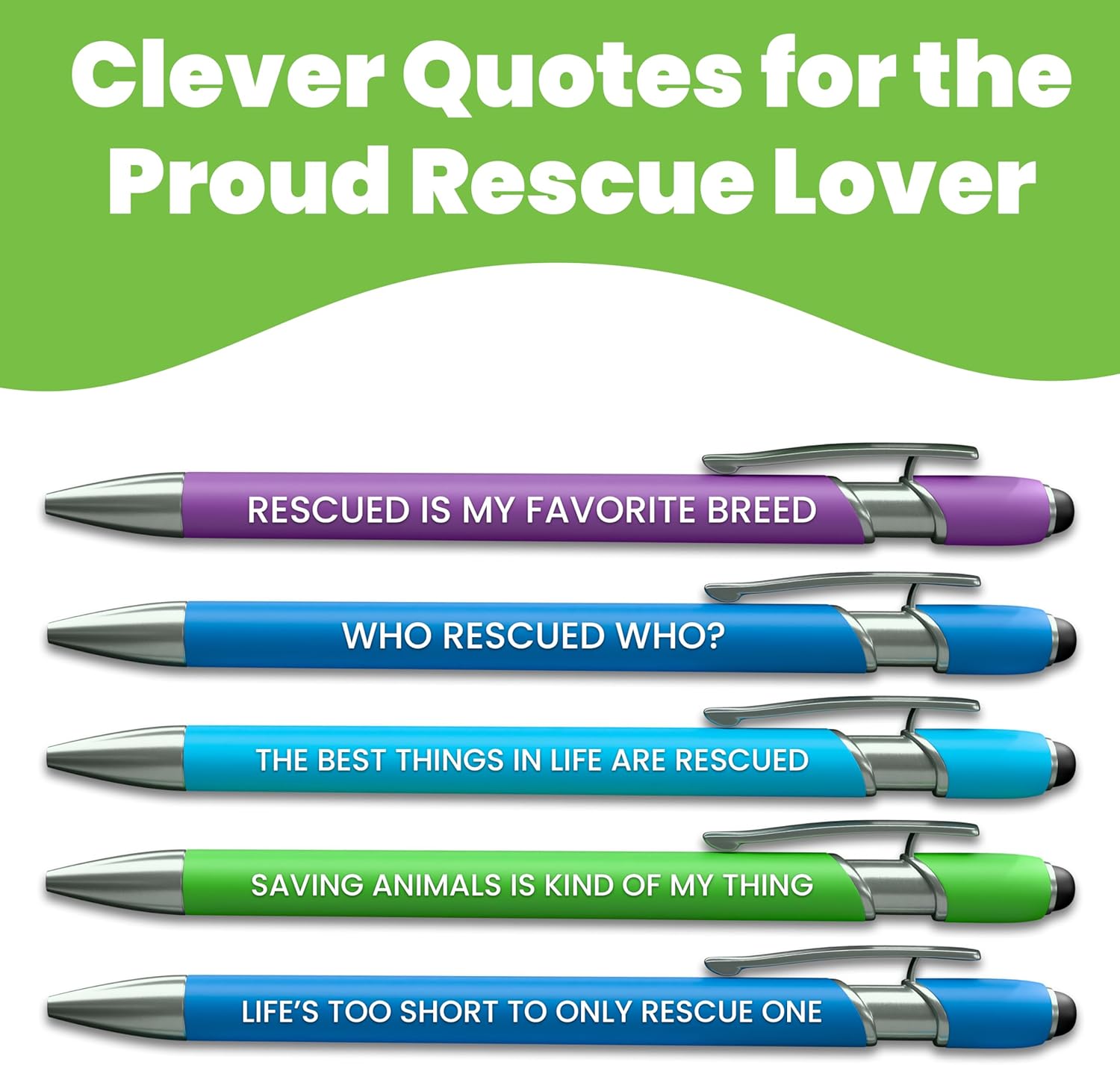 Rubyloo 32 oz. Insulated Water Bottle with Attached 8 oz Bowl (I Love My Dog) & 5–Piece Rescue Lover–Themed Pen Set
