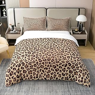 jejeloiu Leopard Print Duvet Cover 100% Cotton Twin Size Kids Cheetah Comforter Cover Set Safari Animal Bedding Cotton Duvet Cover Set Brown Black Bedspread Cover