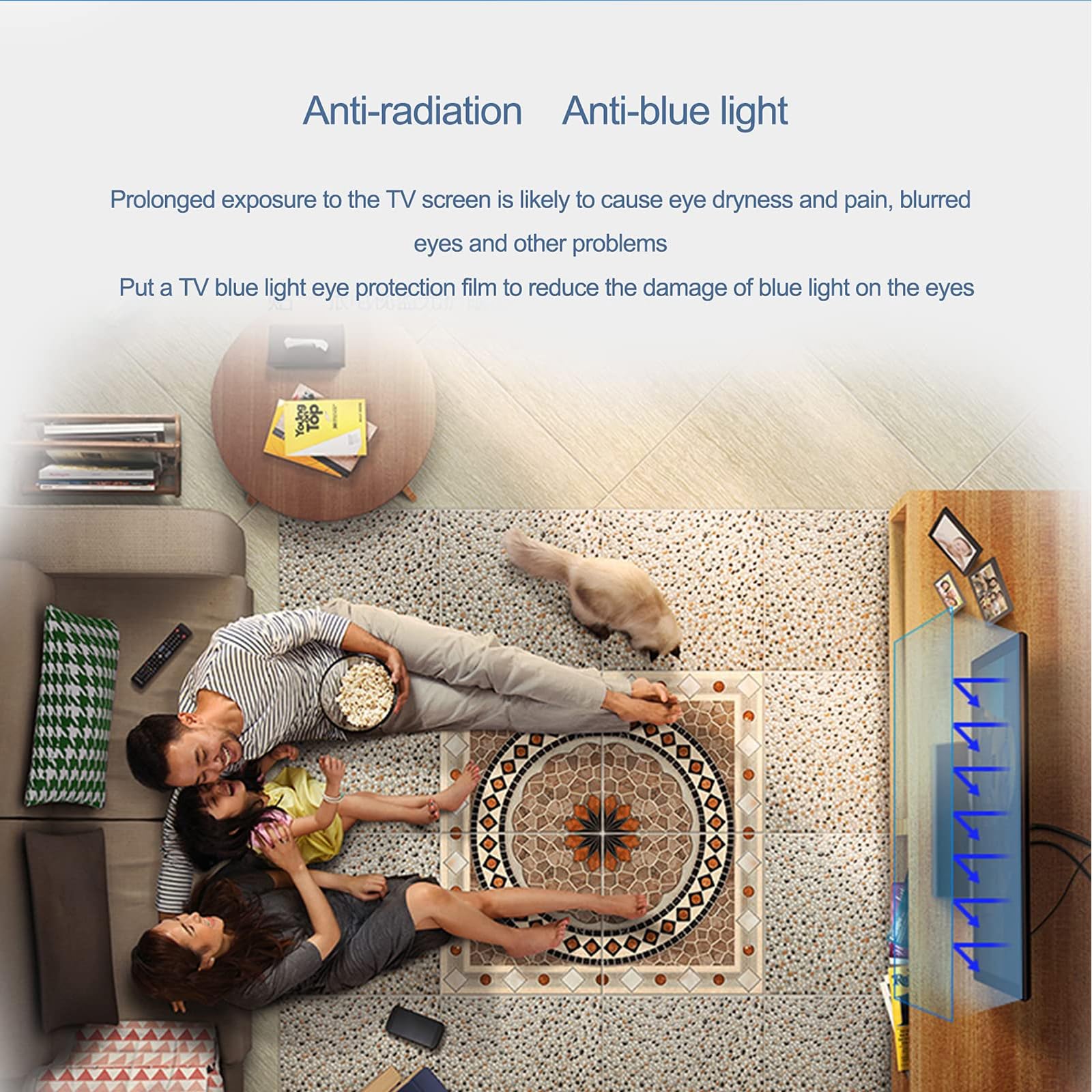 Lámina Protectora para televisor de 55 Pulgadas: antirreflejos, antirayaduras y Anti-luz Azul; protección Ocular contra los Rayos UV,55in(1221×689mm)