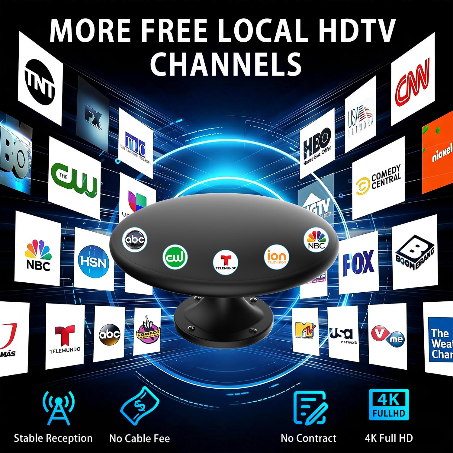 Antenna TV per camper con segnale amplificato, antenna TV digitale HD per esterni con ricezione a lungo raggio, facile installazione, per camper, rimorchi, camion, roulotte, barche (nero)