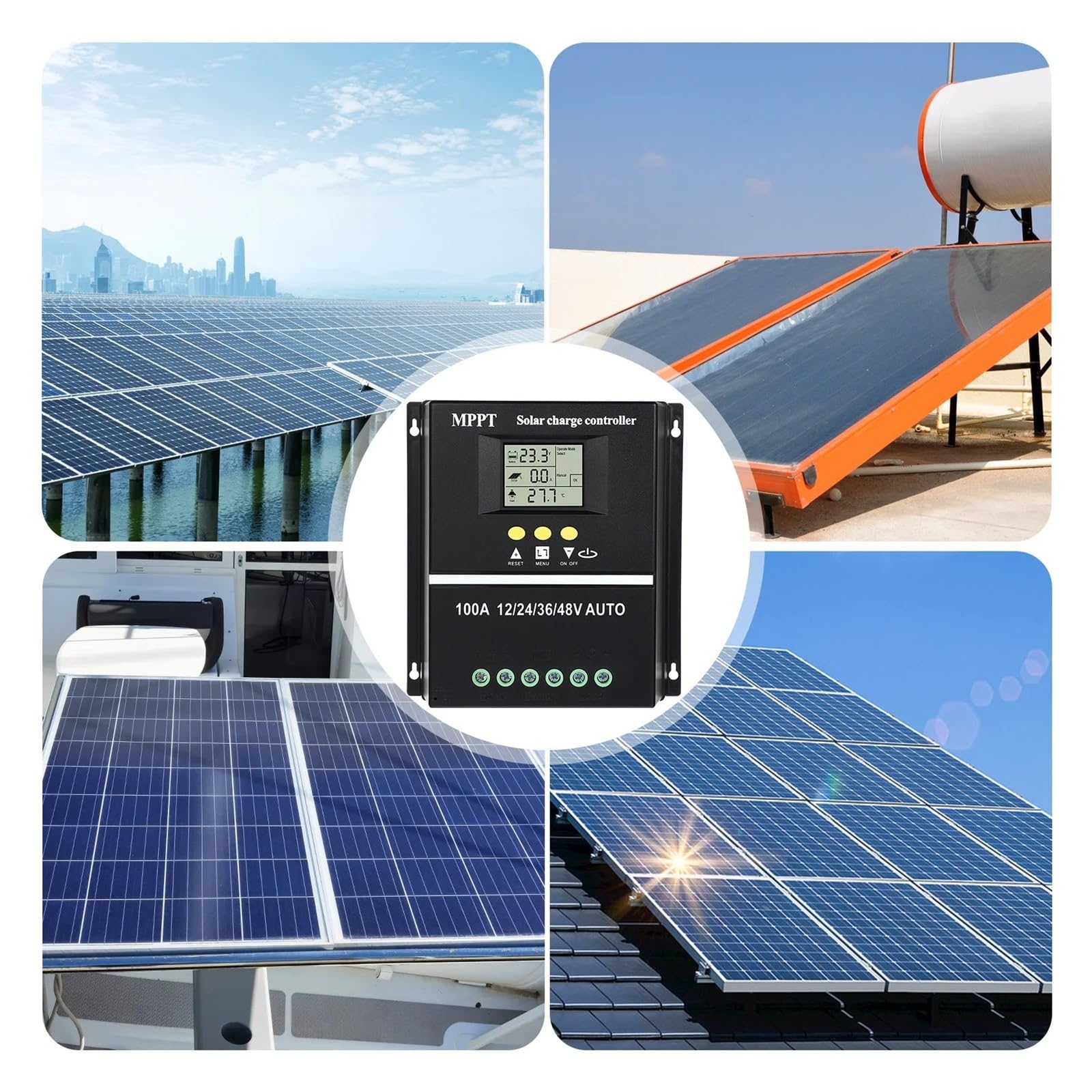 Regolatore di Carica Pannello Solare, Regolatore di Carica Solare 12V/24/V36V/48V 100A MPPT Regolatore Automatico del Pannello Solare Regolatore Solare