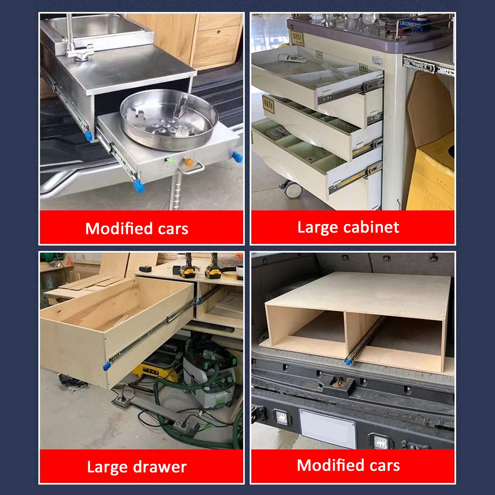 Schwerlast Schubladenschiene mit Arretierung und Seitenmontage,3 Falten Vollauszug Kugelführung Schubladenführung,Küchenschränke Schubladenläufer,Kapazität 120kg,2er-Set (26in/650mm)