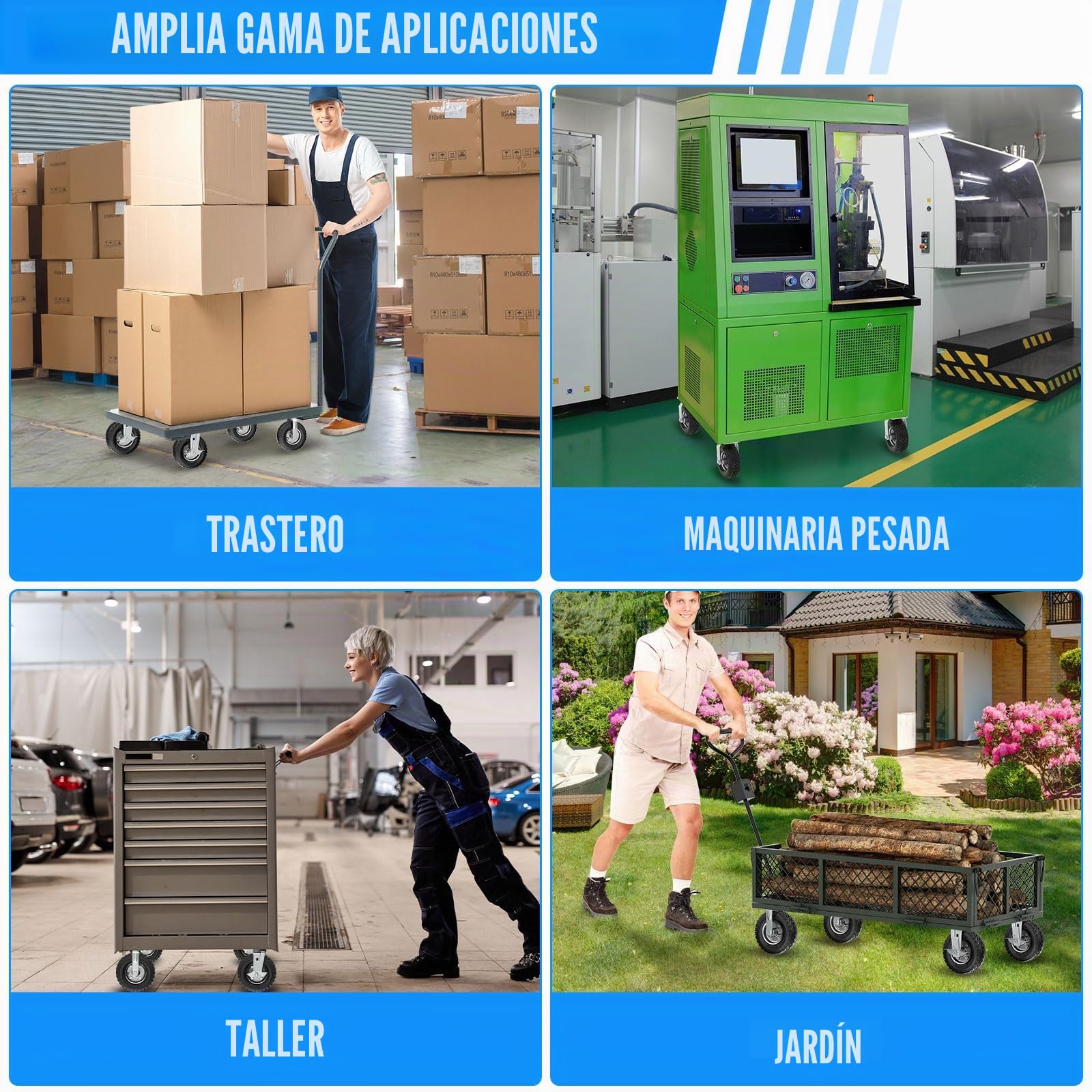 4Pcs Ruedas Industriales Ø250mm - 2 Giratorias + 2 Giratorias con Frenos - Carga 250kg - Ruedas Pesados Para Muebles, Carros y Uso Industrial