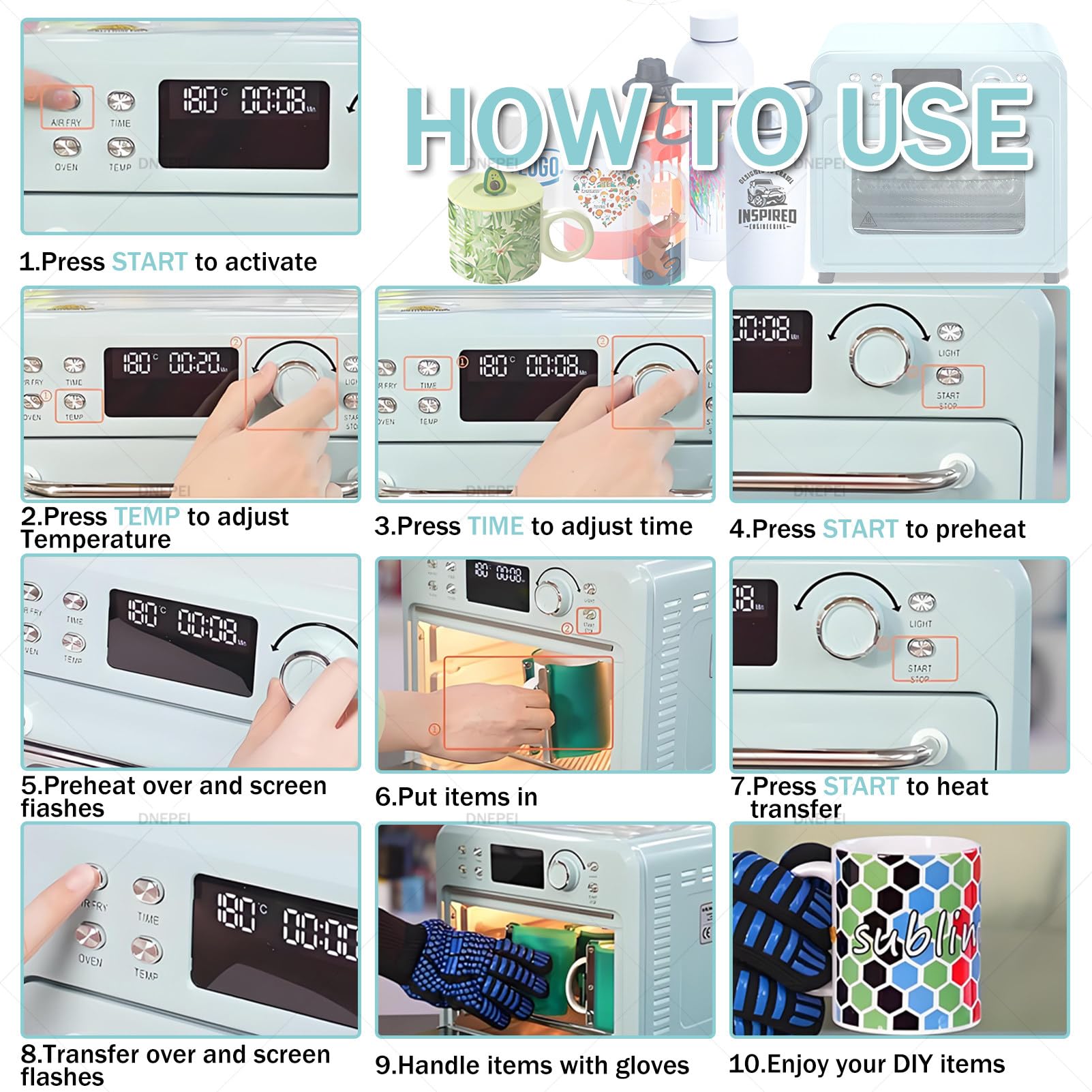Horno de sublimación de 16/30 L para Manualidades y pequeñas Empresas: Prensa térmica de convección de 1400 W con Calentamiento de 360° para Tazas, Vasos y Tazas. 16L