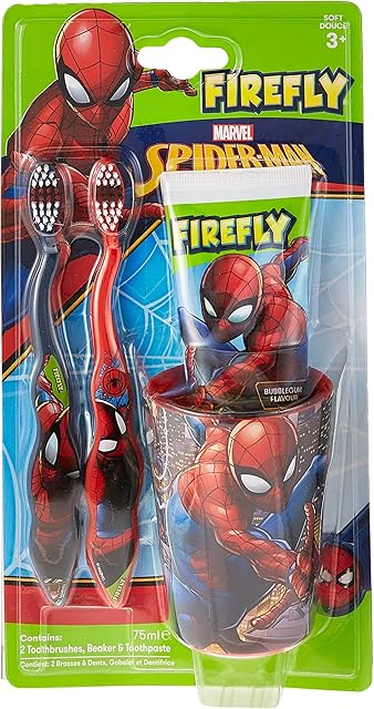 Firefly Spider-Man Dental Care Kids for Children with 2 Brushes, Beaker & Toothpaste (Bubblegum)