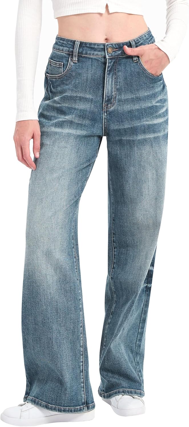 Women's high Waisted Loose Stretchy Jeans Wide Leg Tummy Control Straight Leg Denim Pants Baggy Trendy Jeans for Women