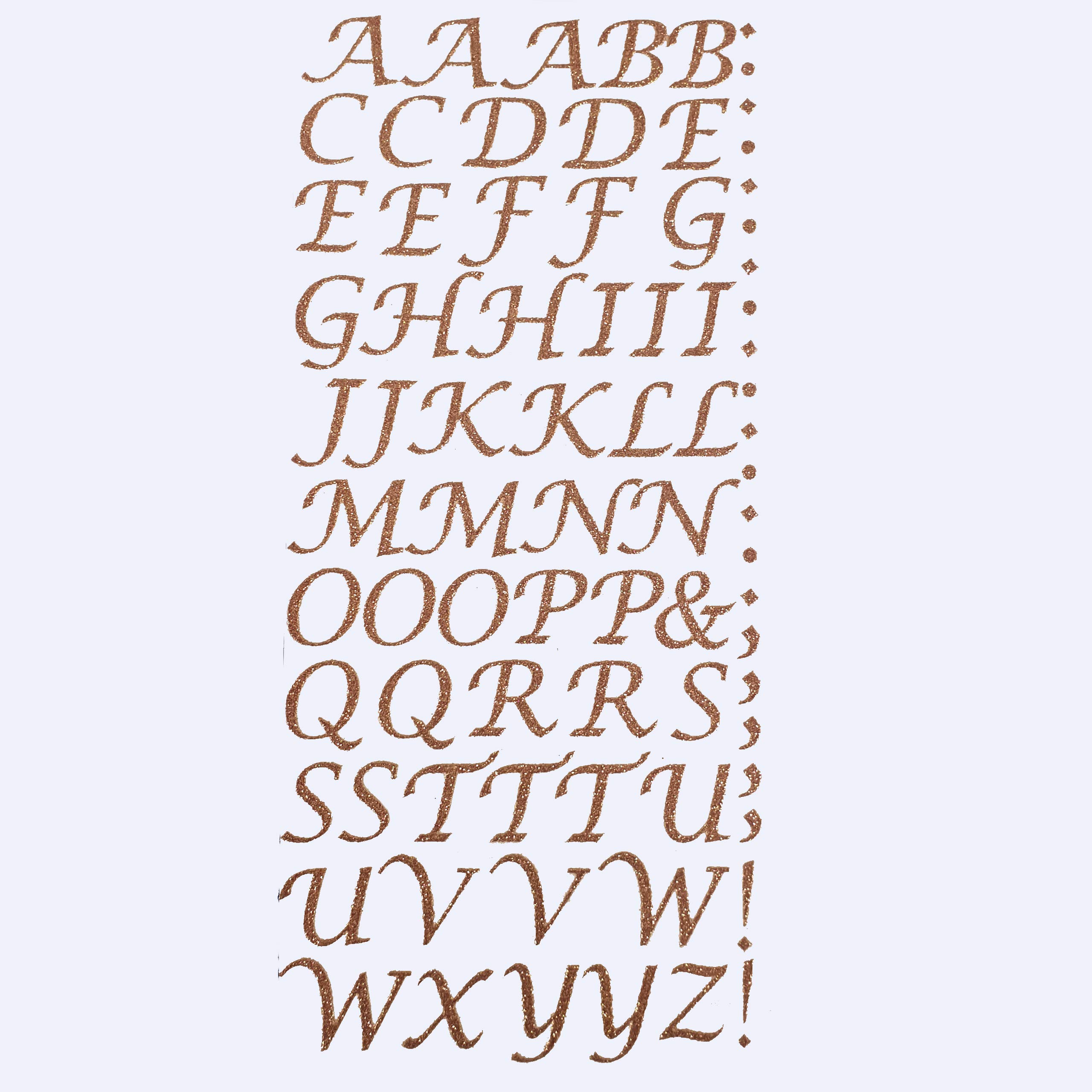 15mm Rose Gold Glitter Letter Stickers - Self Adhesive Script A-Z Alphabet Card Embellishments