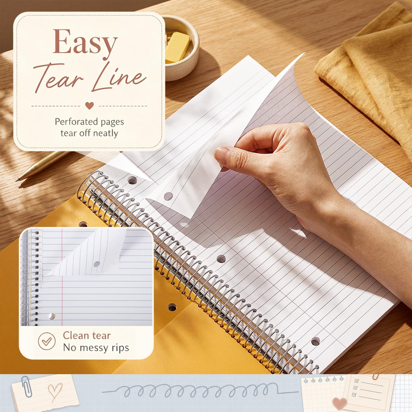 Qilery Paquete de 6 cuadernos de 5 asignaturas con rayas universitarias con tapa dura, 200 hojas gruesas, diario en espiral de 8 x 10.5 pulgadas, cuaderno grueso de 3 agujeros, colores surtidos, línea