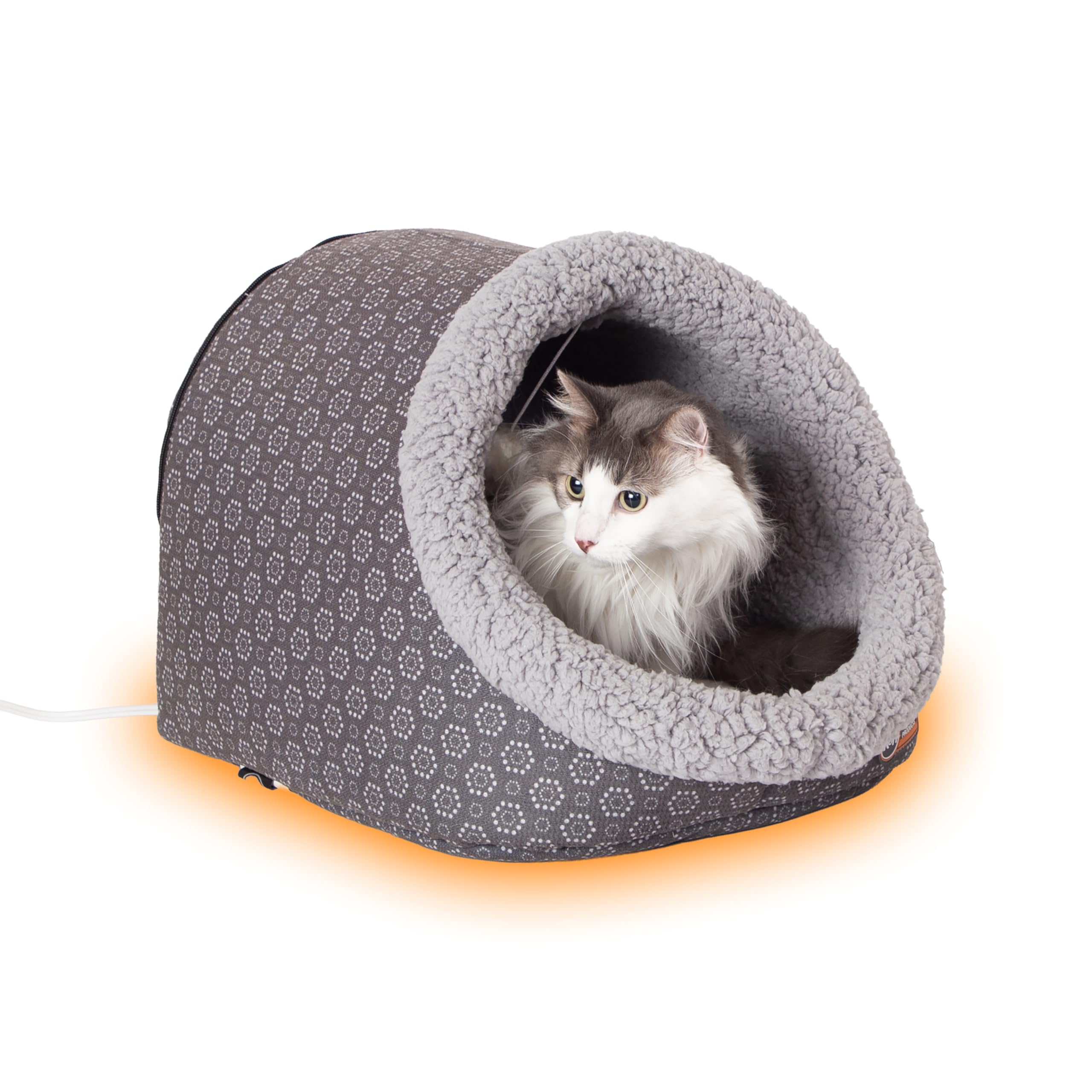 K&H Pet Products Thermo-Pet Cave Heated Cat Bed - Gray/Geo Flower 17 X 15 X 13 Inches